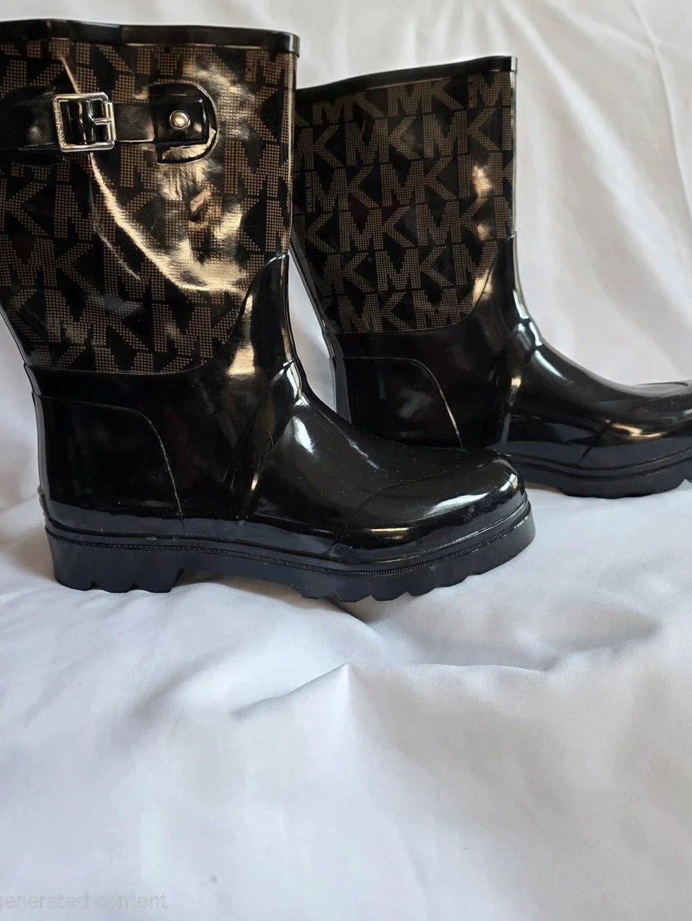 Michael Kors Black MK Logo Rubber Rain Boots Women's Size 9 Waterproof